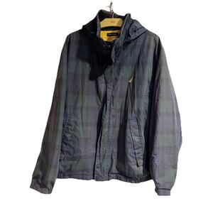 Nautica Men XL Green Blue Plaid Solid Yellow Reversible Jacket 90s Y2K